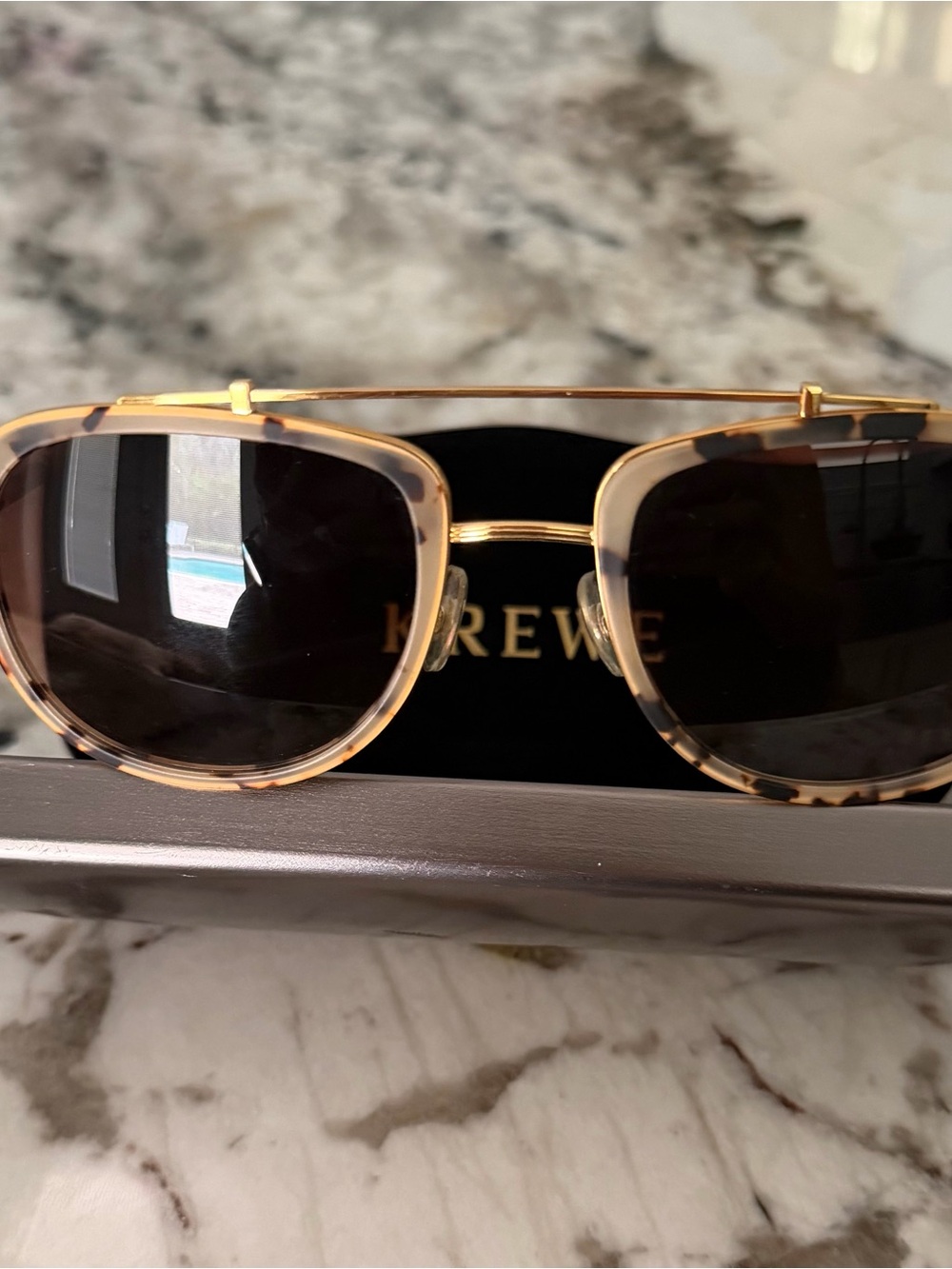 KREWE Tortoiseshell Frame Sunglasses with Gold Accents and Brown Lenses - Picture 2 of 3